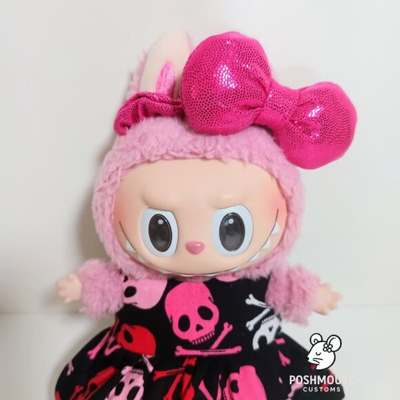 Halloween Skeleton Print Dress with Metallic Bow Labubu Outfit - Picture 6 of 7